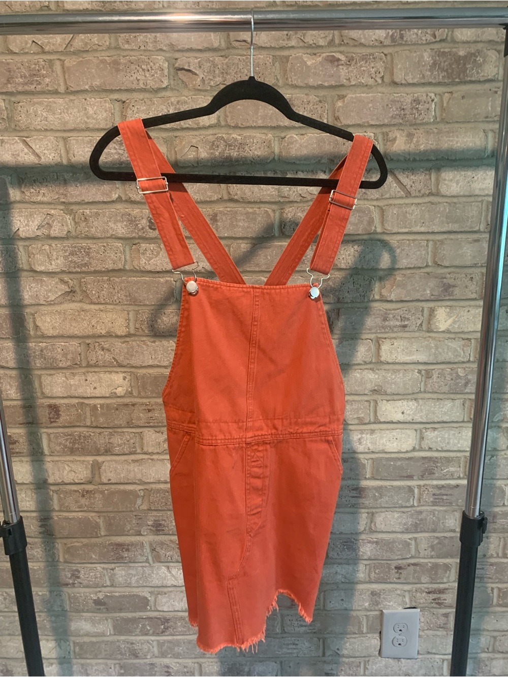 Vici Rust Red Denim Overall Mini Dress